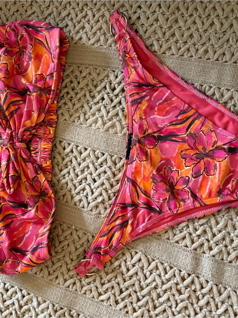 Pink & Orange Floral Bikini Set with Matching Cover-Up